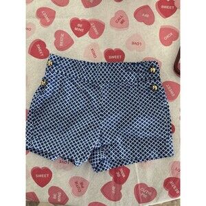 Janie And Jack Girls Blue Geometric Shorts With Gold Buttons 18-24 Months